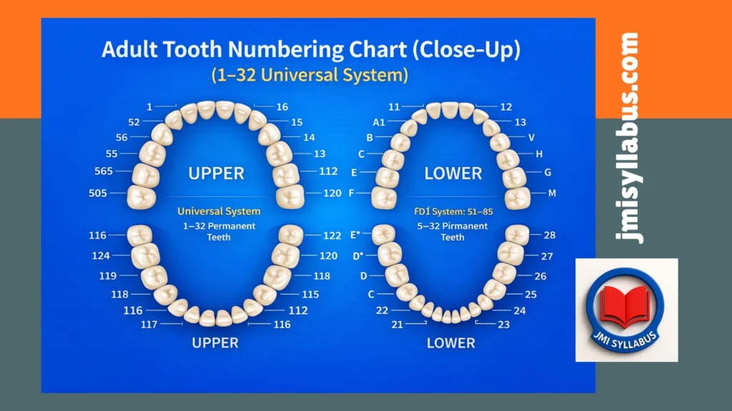 Easy Tooth Numbering Chart 1–32 + Kids Teeth Guide